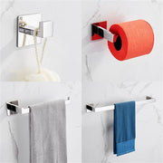 Strong Viscosity Adhesive 4 Pieces Bathroom Accessories Set Without Drilling Silver Brushed Towel Bar Set Holder Rack Robe Hook Tissue Toilet Paper Holder Rustproof 304 Stainless Steel KJ715PRO-4YIN