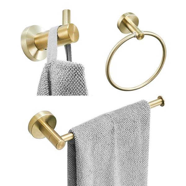 High Quality Rustproof 304 Stainless Steel Brushed Gold Polishing Bathroom Accessories Set Robe Hooks Towel Ring Bar Toilet Paper Holder Tissue Rack
