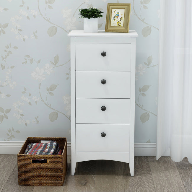 Tall Chest of 4 Drawers White Bedside Cabinet Wood Storage Chest Bedroom Hallway Anti-Tipping Supports_4