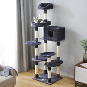 Cat Kitten Tree Grey, 175cm Cat Tower Activity Centre for Large Cat with Sisal Scratching Posts_0