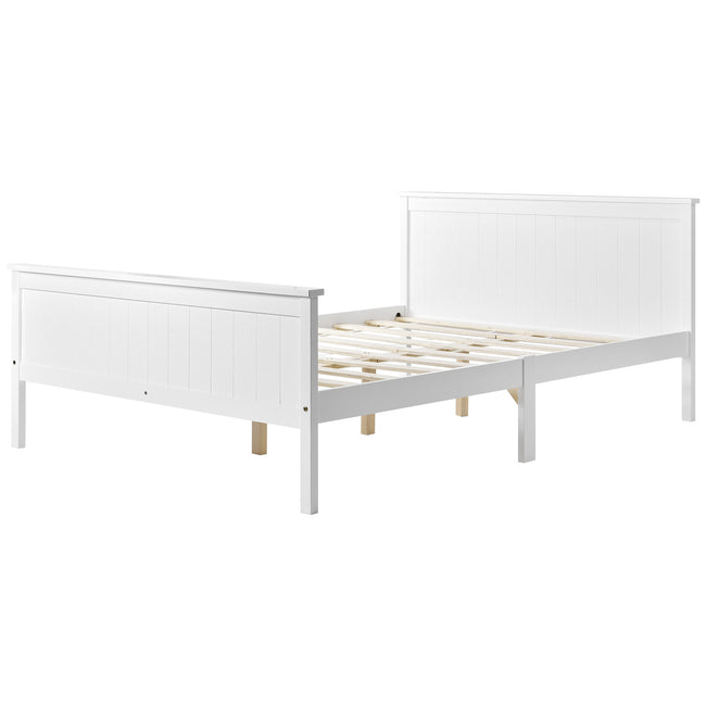 Wooden Bed Frame with Headboard and Footboard, Pine Wood Bed for Kids Bedroom, Ivory_12
