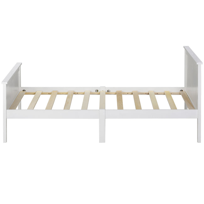 (SALE)Wooden Bed Frame with Headboard and Footboard, Pine Wood Bed for Kids Bedroom, Ivory_9