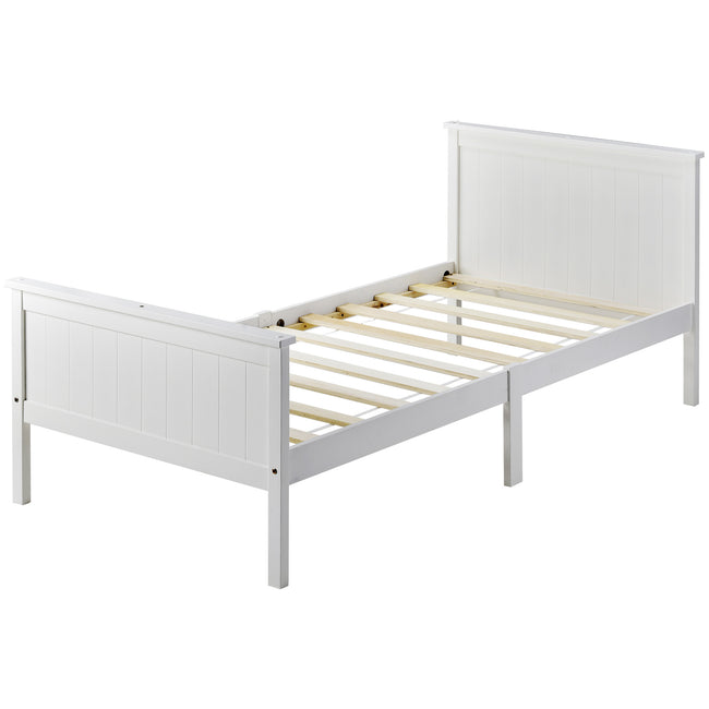 (SALE)Wooden Bed Frame with Headboard and Footboard, Pine Wood Bed for Kids Bedroom, Ivory_10