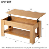 Lift up Top Coffee Table with storage and shelf living room(Oak)_9