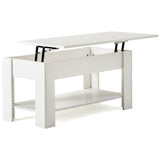 Lift up Top Coffee Table with storage and shelf living room(White)_15