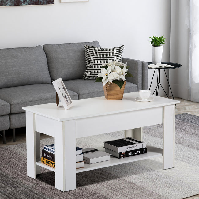 Lift up Top Coffee Table with storage and shelf living room(White)_18