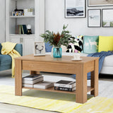 Lift up Top Coffee Table with storage and shelf living room(Oak)_16