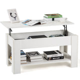 Lift up Top Coffee Table with storage and shelf living room(White)_0