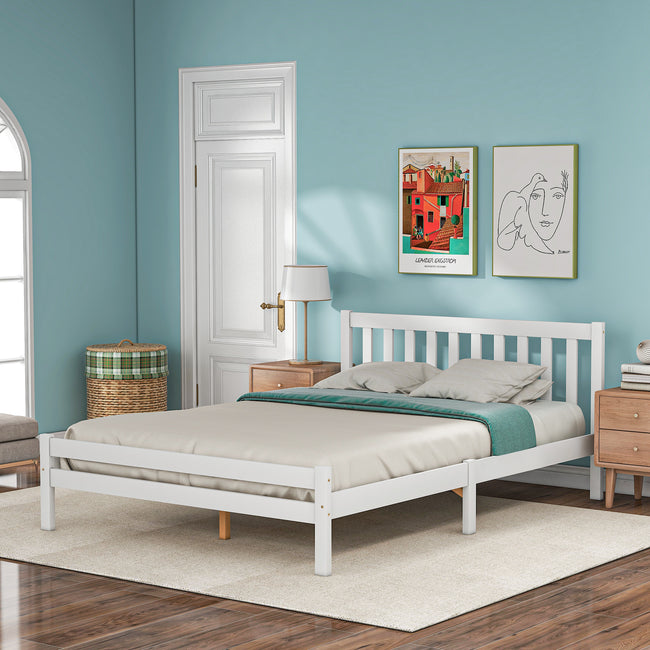 【SALE】Wooden Bed Frame, Double Bed 4ft6 Solid Wooden Bed Frame, Bedroom Furniture for Adults, Kids, Teenagers, 135 x 190 cm (White)_8