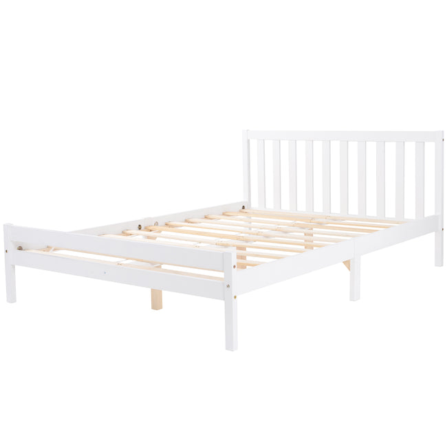 【SALE】Wooden Bed Frame, Double Bed 4ft6 Solid Wooden Bed Frame, Bedroom Furniture for Adults, Kids, Teenagers, 135 x 190 cm (White)_13