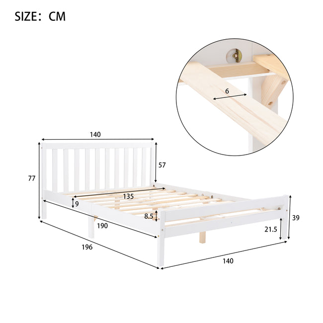 【SALE】Wooden Bed Frame, Double Bed 4ft6 Solid Wooden Bed Frame, Bedroom Furniture for Adults, Kids, Teenagers, 135 x 190 cm (White)_16