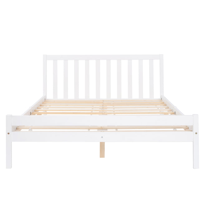 【SALE】Wooden Bed Frame, Double Bed 4ft6 Solid Wooden Bed Frame, Bedroom Furniture for Adults, Kids, Teenagers, 135 x 190 cm (White)_12