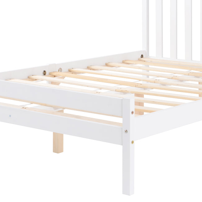 【SALE】Wooden Bed Frame, Double Bed 4ft6 Solid Wooden Bed Frame, Bedroom Furniture for Adults, Kids, Teenagers, 135 x 190 cm (White)_4