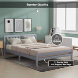 Wooden Bed Frame, Double Bed 4ft6 Solid Wooden Bed Frame, Bedroom Furniture for Adults, Kids, Teenagers, 135 x 190 cm (Grey)_2
