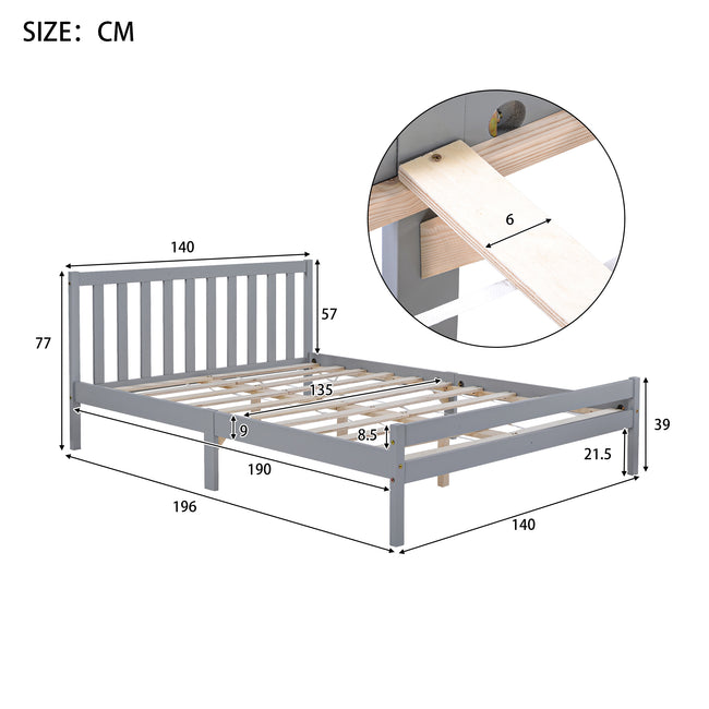 Wooden Bed Frame, Double Bed 4ft6 Solid Wooden Bed Frame, Bedroom Furniture for Adults, Kids, Teenagers, 135 x 190 cm (Grey)_17