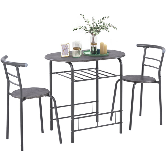3-Piece Dining Table & Chair Set for Kitchen, Dining Room, Compact Space Wooden Steel Frame_3