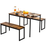 3-Piece Dining Table and Bench Set 4-Person Space-Saving Dinette for Kitchen Patio Outdoor_3