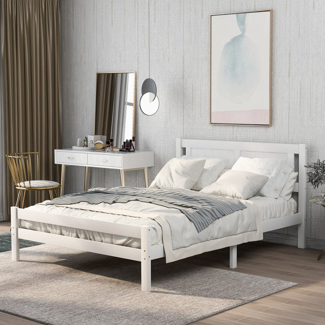 Double Bed White. Solid Wooden Bed Frame Solid Wood Bedroom Furniture For Adults, Kids, Teenagers 4ft6 Double (White 190x135cm)_1