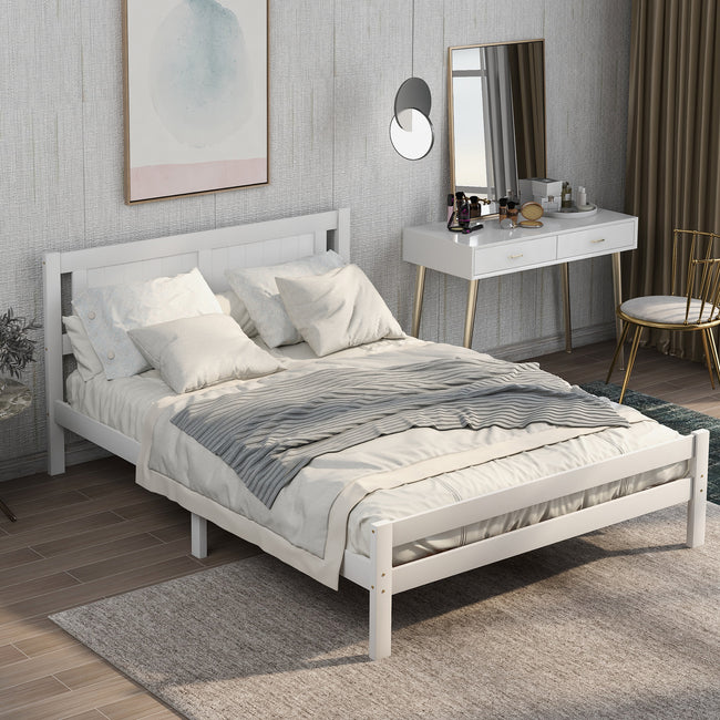 Double Bed White. Solid Wooden Bed Frame Solid Wood Bedroom Furniture For Adults, Kids, Teenagers 4ft6 Double (White 190x135cm)_2