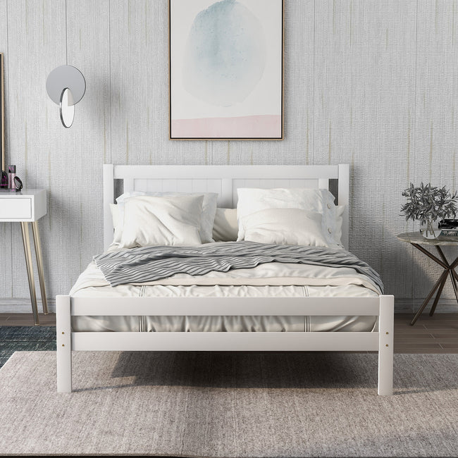 Double Bed White. Solid Wooden Bed Frame Solid Wood Bedroom Furniture For Adults, Kids, Teenagers 4ft6 Double (White 190x135cm)_0