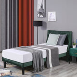 Single Bed Velvet Dark Green 3FT Upholstered Bed  with Winged Headboard, Wood Slat Support_17