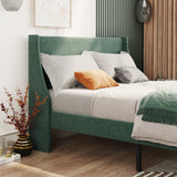 Single Bed Velvet Dark Green 3FT Upholstered Bed  with Winged Headboard, Wood Slat Support_10