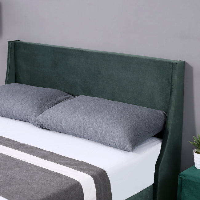 Single Bed Velvet Dark Green 3FT Upholstered Bed  with Winged Headboard, Wood Slat Support_14