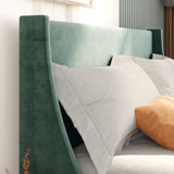 Single Bed Velvet Dark Green 3FT Upholstered Bed  with Winged Headboard, Wood Slat Support_15