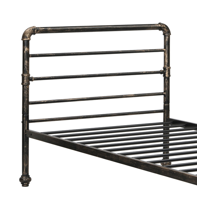 Steel Daybed Frame with Guest Trundle Bed & Slats, Solid Metal Sofa Bed, 2 in 1  Bed Frame in Antique Bronze, Industrial Style& Vintage -3FT Single 90 x 190 cm_3