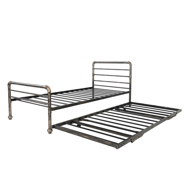 Steel Daybed Frame with Guest Trundle Bed & Slats, Solid Metal Sofa Bed, 2 in 1  Bed Frame in Antique Bronze, Industrial Style& Vintage -3FT Single 90 x 190 cm_24