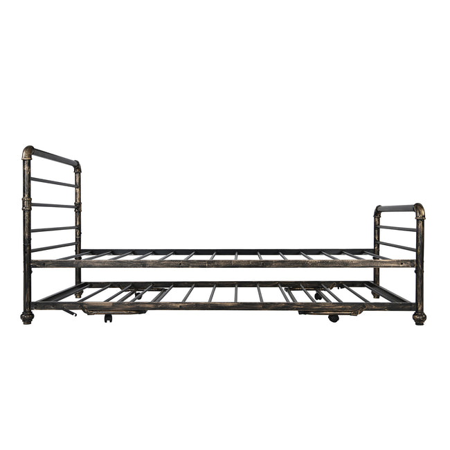 Steel Daybed Frame with Guest Trundle Bed & Slats, Solid Metal Sofa Bed, 2 in 1  Bed Frame in Antique Bronze, Industrial Style& Vintage -3FT Single 90 x 190 cm_28