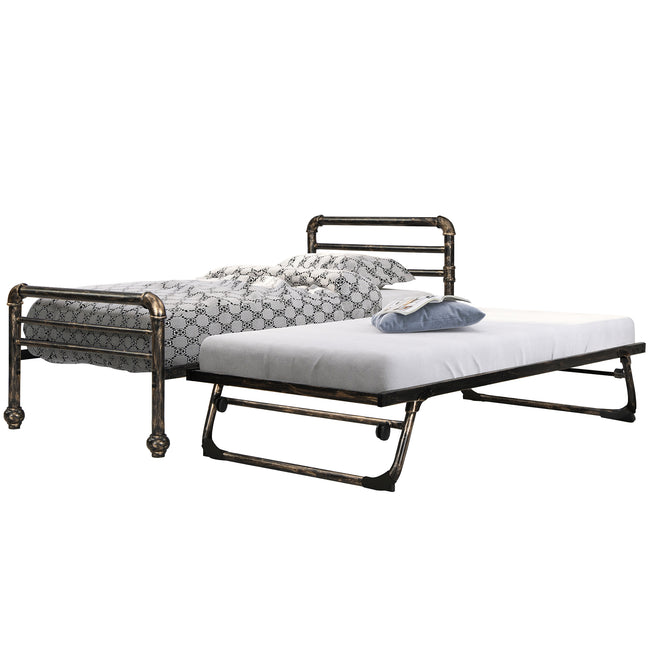Steel Daybed Frame with Guest Trundle Bed & Slats, Solid Metal Sofa Bed, 2 in 1  Bed Frame in Antique Bronze, Industrial Style& Vintage -3FT Single 90 x 190 cm_7