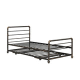 Steel Daybed Frame with Guest Trundle Bed & Slats, Solid Metal Sofa Bed, 2 in 1  Bed Frame in Antique Bronze, Industrial Style& Vintage -3FT Single 90 x 190 cm_29