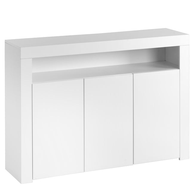 (286467468AAA)High Gloss White Sideboard Display Cabinet with LED Lights, Modern 3-Door Wood Buffet Cupboard Storage Unit with Remote Control for Kitchen Living Room Dining Room Hallway_9