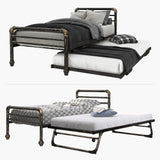 Steel Daybed Frame with Guest Trundle Bed & Slats, Solid Metal Sofa Bed, 2 in 1  Bed Frame in Antique Bronze, Industrial Style& Vintage -3FT Single 90 x 190 cm_19