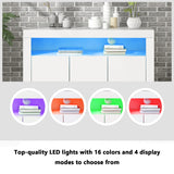 (286467468AAA)High Gloss White Sideboard Display Cabinet with LED Lights, Modern 3-Door Wood Buffet Cupboard Storage Unit with Remote Control for Kitchen Living Room Dining Room Hallway_18