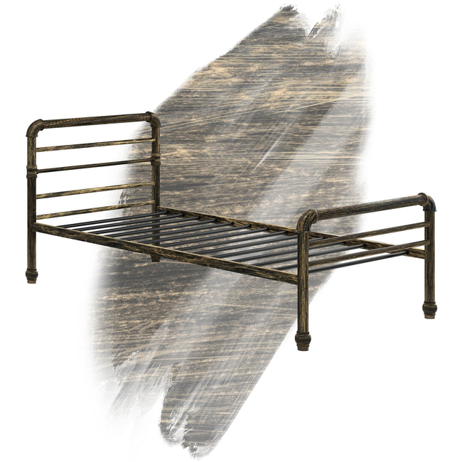 Steel Daybed Frame with Guest Trundle Bed & Slats, Solid Metal Sofa Bed, 2 in 1  Bed Frame in Antique Bronze, Industrial Style& Vintage -3FT Single 90 x 190 cm_9