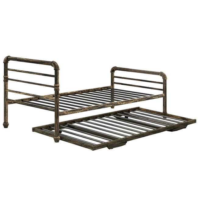Steel Daybed Frame with Guest Trundle Bed & Slats, Solid Metal Sofa Bed, 2 in 1  Bed Frame in Antique Bronze, Industrial Style& Vintage -3FT Single 90 x 190 cm_32