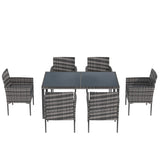 7 Pieces Grey Garden Dining Table and Chairs Outdoor Rattan Furniture Set with Rectangular Glass Top Weatherproof Wicker Rattan Outdoor Conservatory 6 Seater Patio Furniture Set_2