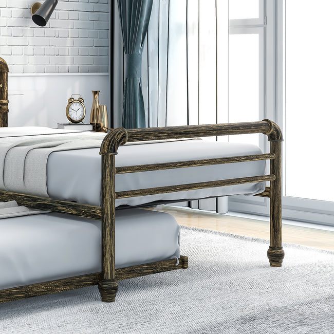 Steel Daybed Frame with Guest Trundle Bed & Slats, Solid Metal Sofa Bed, 2 in 1  Bed Frame in Antique Bronze, Industrial Style& Vintage -3FT Single 90 x 190 cm_14