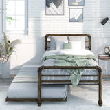 Steel Daybed Frame with Guest Trundle Bed & Slats, Solid Metal Sofa Bed, 2 in 1  Bed Frame in Antique Bronze, Industrial Style& Vintage -3FT Single 90 x 190 cm_11