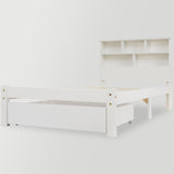 Bed with Shelves, White Wooden Storage Bed, Underbed Drawer - 3FT Single (90 x 190 cm) Frame Only_28