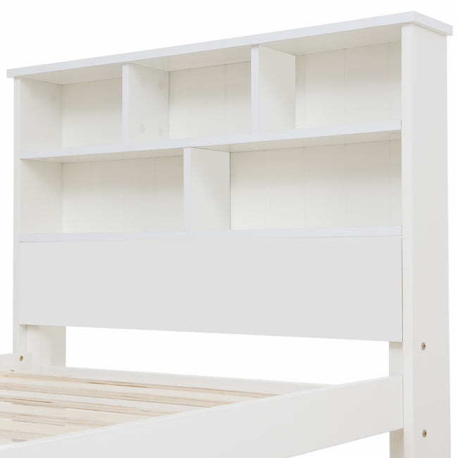 Bed with Shelves, White Wooden Storage Bed, Underbed Drawer - 3FT Single (90 x 190 cm) Frame Only_20