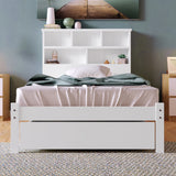 Bed with Shelves, White Wooden Storage Bed, Underbed Drawer - 3FT Single (90 x 190 cm) Frame Only_24