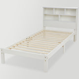Bed with Shelves, White Wooden Storage Bed, Underbed Drawer - 3FT Single (90 x 190 cm) Frame Only_11