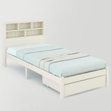 Bed with Shelves, White Wooden Storage Bed, Underbed Drawer - 3FT Single (90 x 190 cm) Frame Only_25
