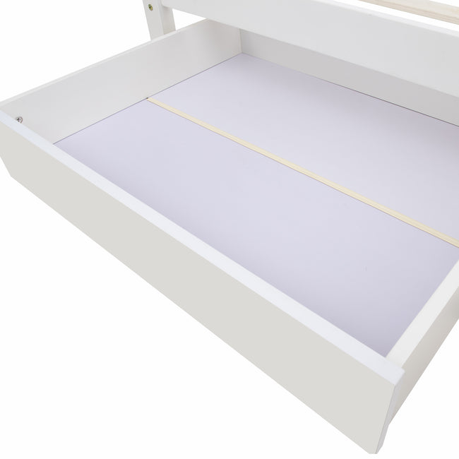 Bed with Shelves, White Wooden Storage Bed, Underbed Drawer - 3FT Single (90 x 190 cm) Frame Only_35
