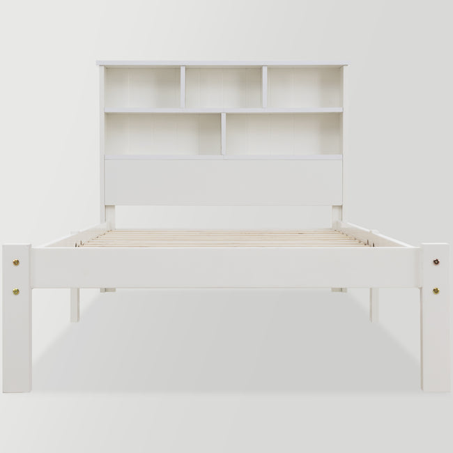 Bed with Shelves, White Wooden Storage Bed, Underbed Drawer - 3FT Single (90 x 190 cm) Frame Only_12