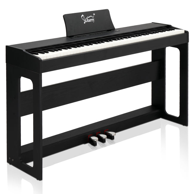 Glarry GDP-104 88 Keys Full Weighted Keyboards Digital Piano with Furniture Stand, Power Adapter, Triple Pedals, Headphone, for All Experience Levels Black