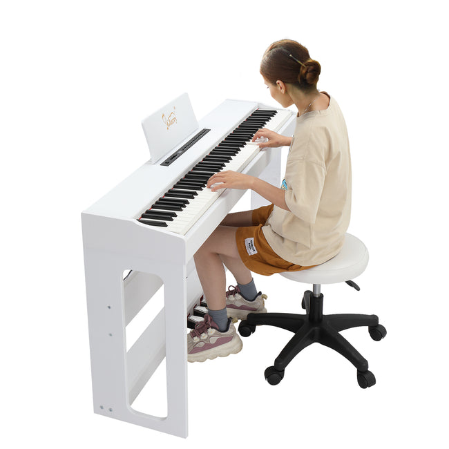 Glarry GDP-104 88 Keys Full Weighted Keyboards Digital Piano with Furniture Stand, Power Adapter, Triple Pedals, Headphone, for All Experience Levels White